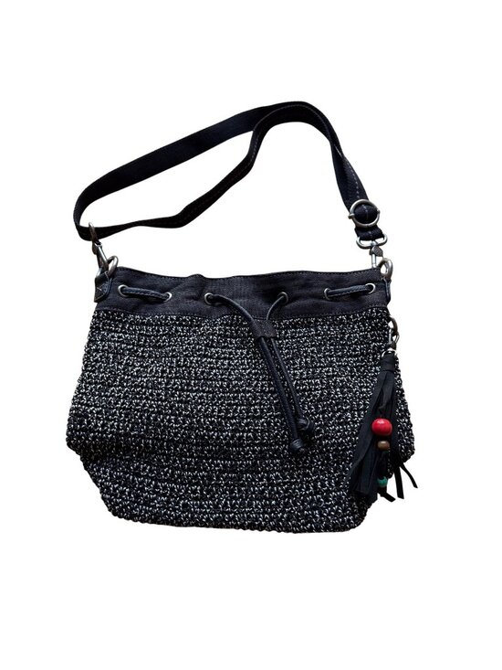 The Sak Handbags - Crochet Boho The Sak 12"x10" Black & White Ukiah Crochet Drawstring Bucket Bag